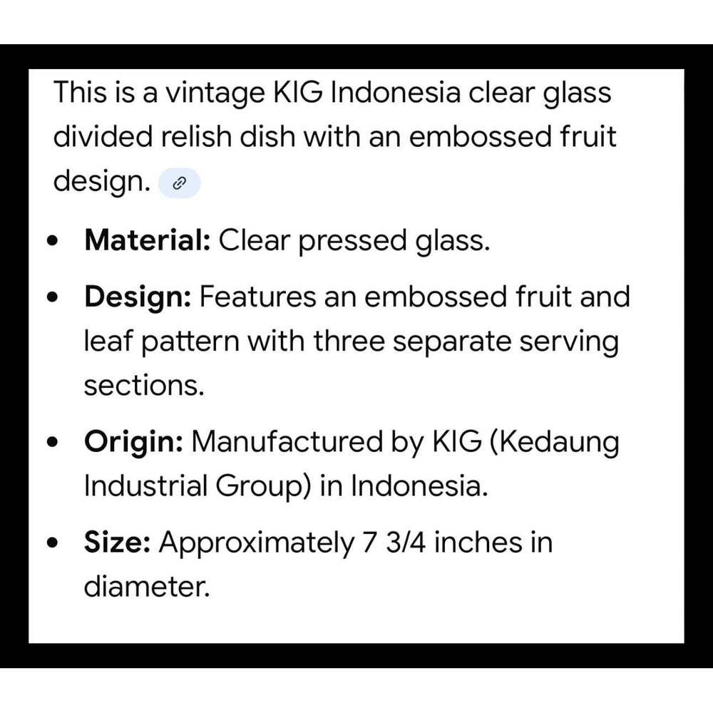 Vintage KIG Indonesia Clear Glass 3 Section Relish Dish Fruit Design 7.75 In - Picture 3 of 8